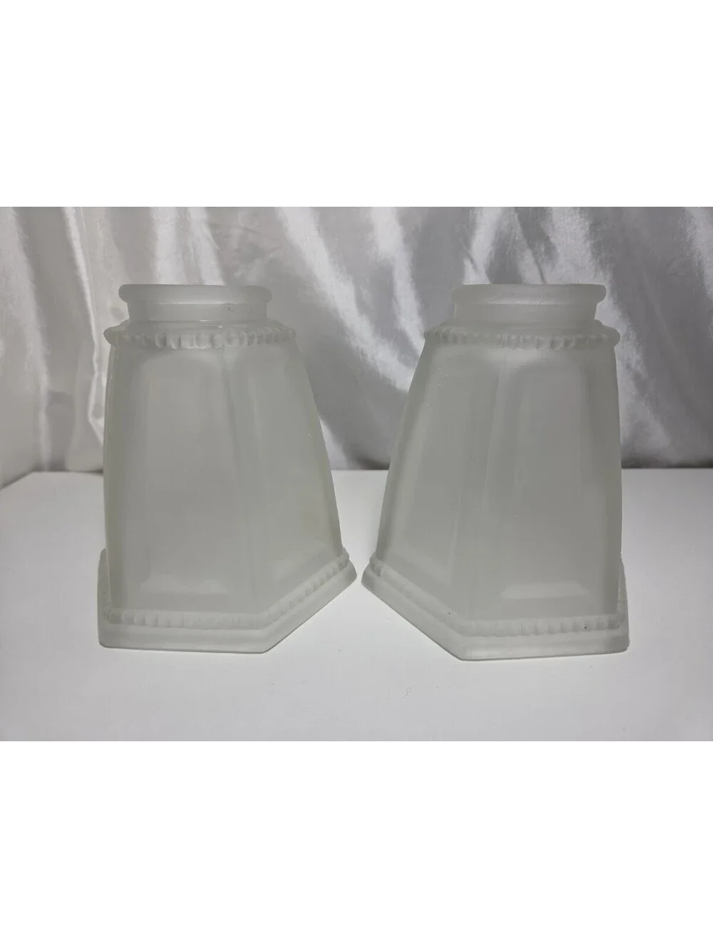 Two Clear Frosted Six Paneled Glass Lamp Light Shade 4 1/4